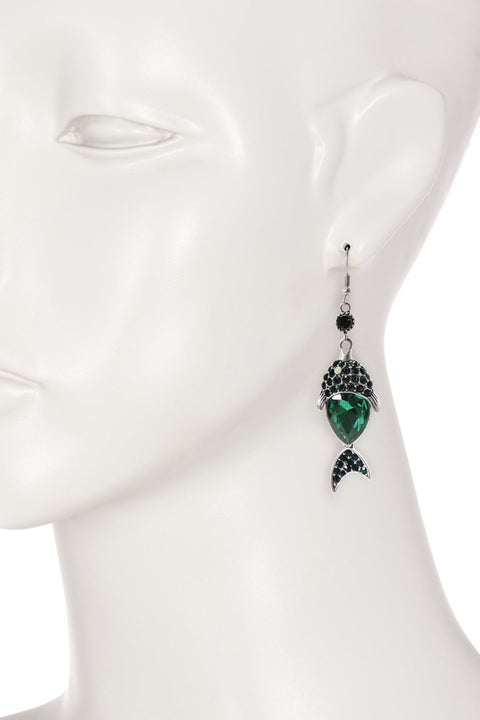 Emerald Austrian Crystal Fish Drop Earrings - SF