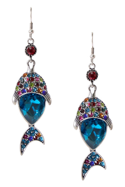 Austrian Crystal Multi Color Fish Drop Earrings - SF