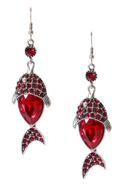 Red Austrian Crystal Fish Drop Earrings - SF