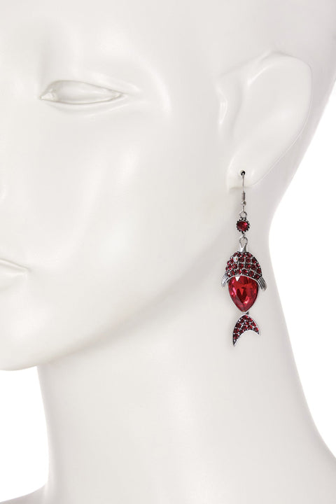 Red Austrian Crystal Fish Drop Earrings - SF