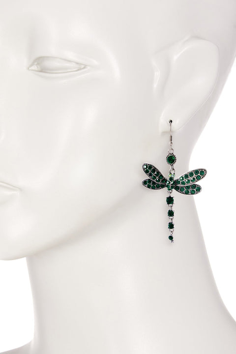 Emerald Austrian Crystal Dragonfly Drop Earrings - SF