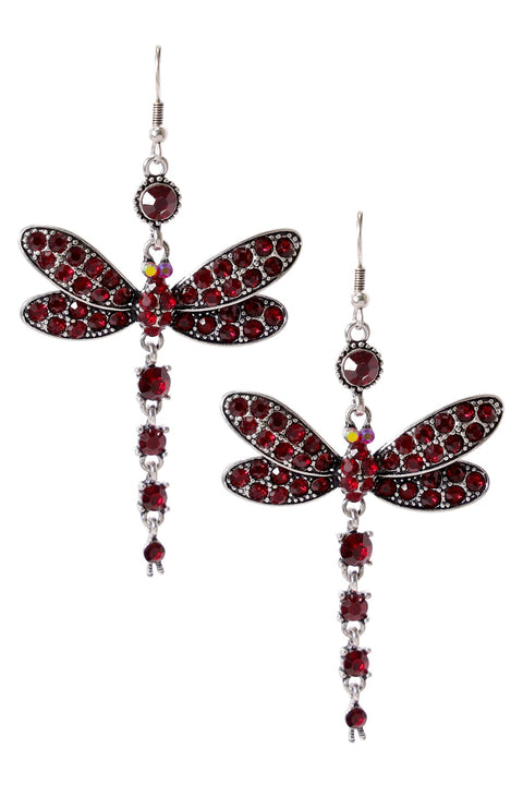 Red Austrian Crystal Dragonfly Drop Earrings - SF