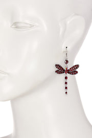 Red Austrian Crystal Dragonfly Drop Earrings - SF