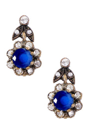 London Blue Crystal Flower Post Earrings - AG