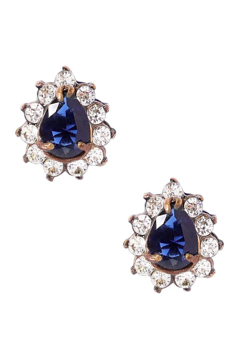 London Blue Crystal Pear Shaped Post Earrings  - AG