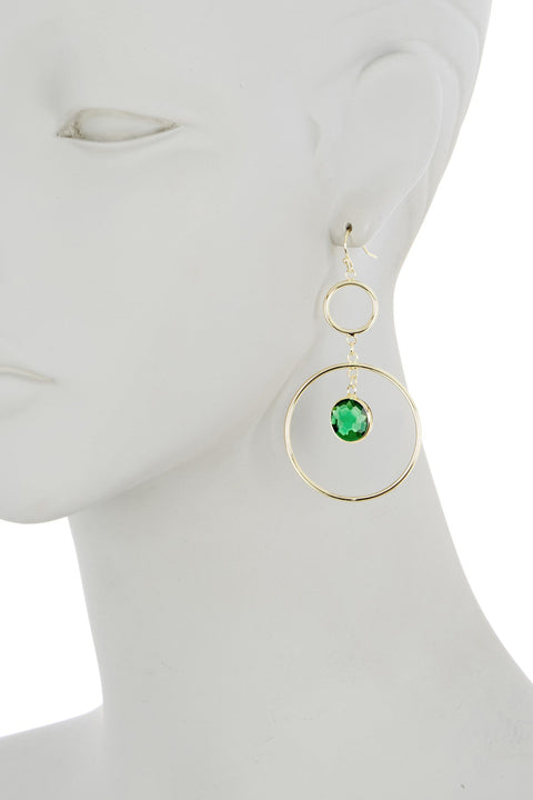 Emerald Crystal & Circles Drop Earrings - GF