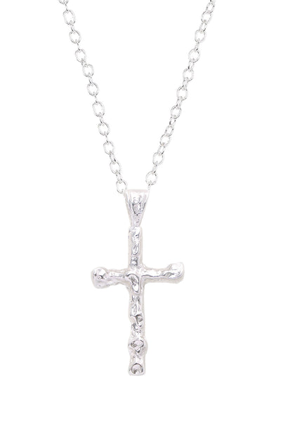 Sterling Silver Nugget Cross Pendant Necklace - SF