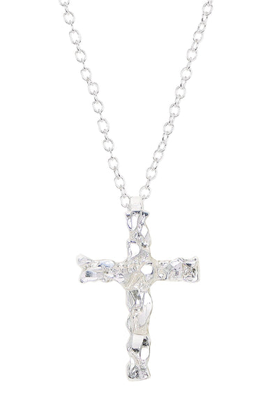 Sterling Silver Nugget Cross Pendant Necklace - SF