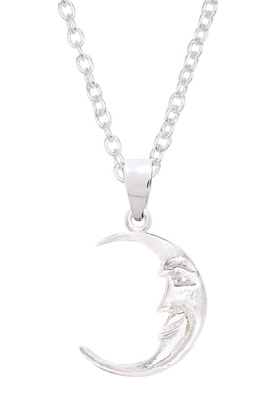 Sterling Silver Man In The Moon Charm Necklace - SF