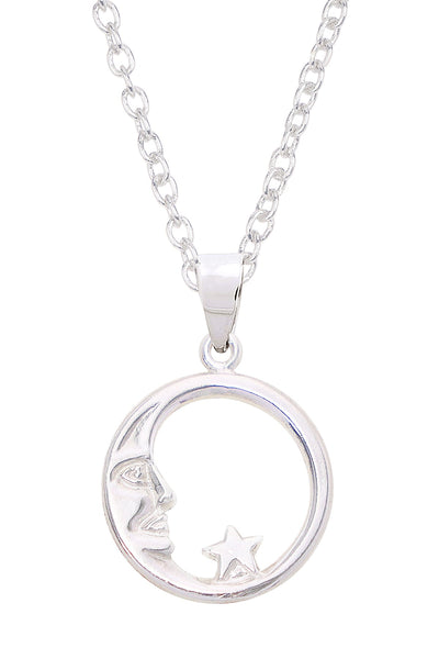 Sterling Silver Moon & Star Pendant Necklace - SF