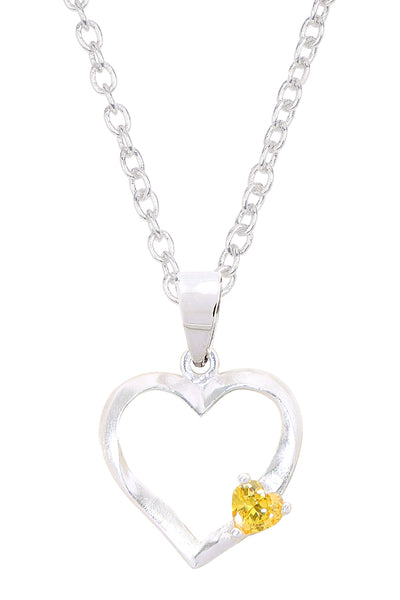 Sterling Silver & CZ Heart Pendant Necklace - SF