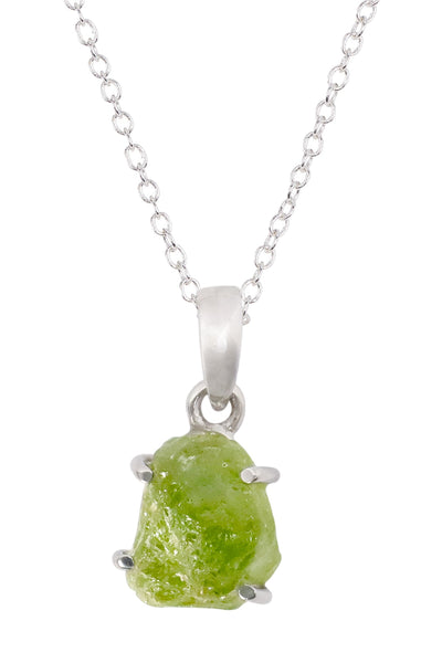 Sterling Silver & Raw Peridot Pendant Necklace - SS