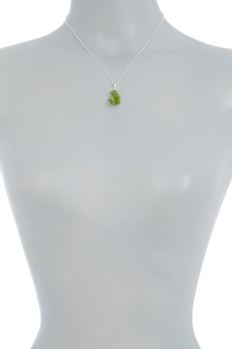 Sterling Silver & Raw Peridot Pendant Necklace - SS