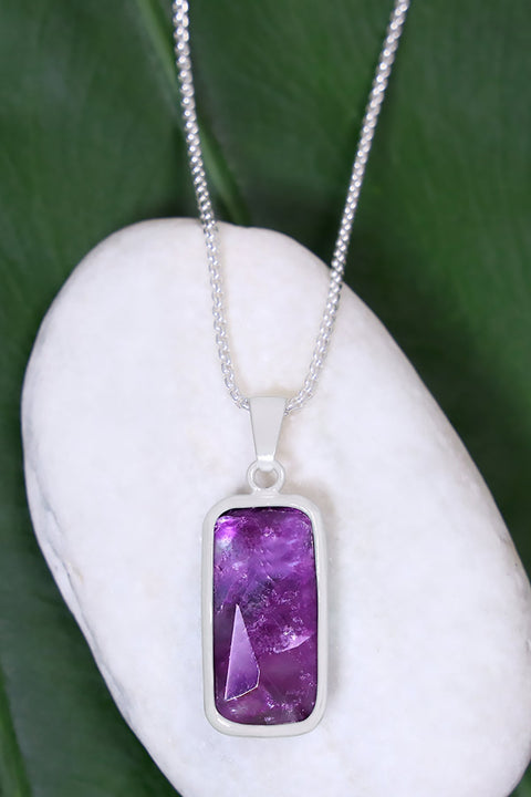 Amethyst Rectangle Pendant Necklace - SF