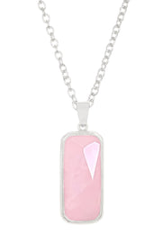 Rose Quartz Rectangle Pendant Necklace - SF