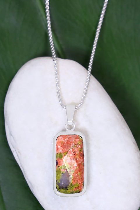 Unakite Rectangle Pendant Necklace - SF