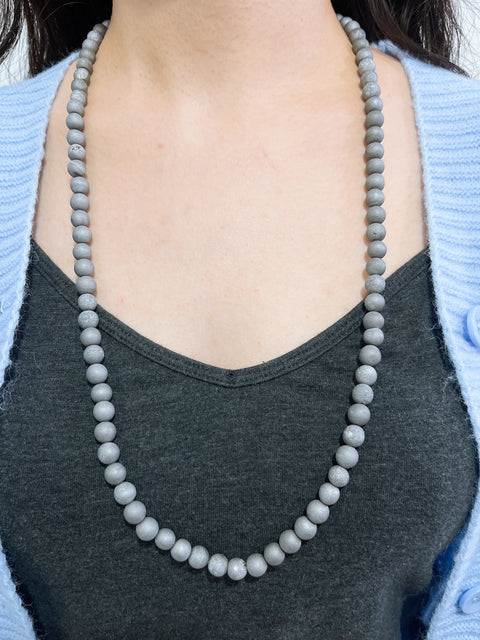 Gray Druzy Quartz Mala Beads Necklace - SF