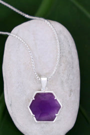 Amethyst Hexagon Pendant Necklace - SF