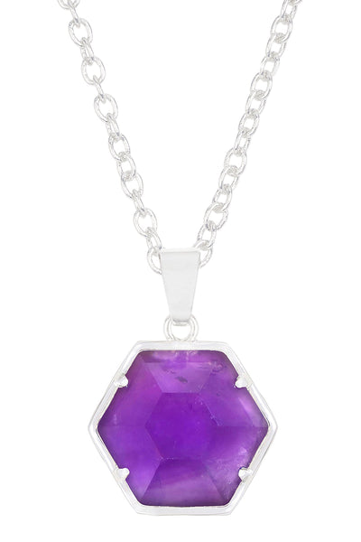 Amethyst Hexagon Pendant Necklace - SF