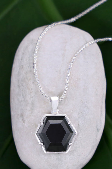 Hematite Hexagon Pendant Necklace - SF