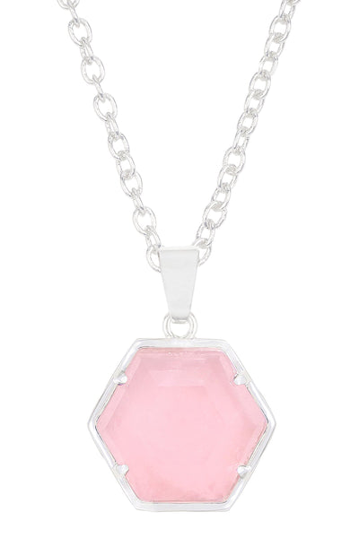 Rose Quartz Hexagon Necklace - SF