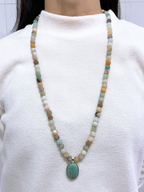 Amazonite Beads Necklace With Amazonite Pendant - SF