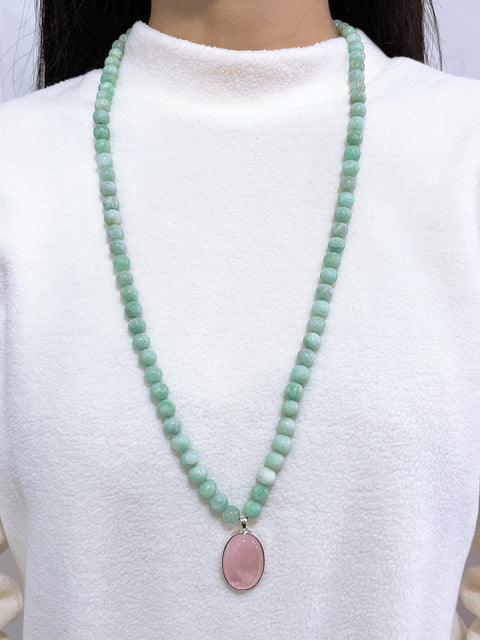 Amazonite Beads Necklace With Rose Quartz Pendant - SF