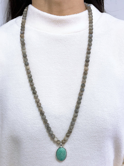 Labradorite Beads Necklace With Amazonite Pendant - SF