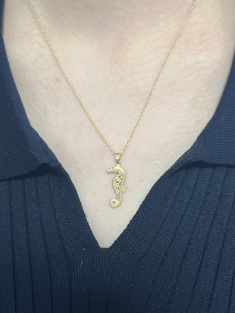 14k Gold Plated Sea Horse Pendant Necklace - GF