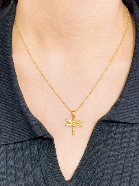 14k Gold Plated Dragonfly Pendant Necklace - GF