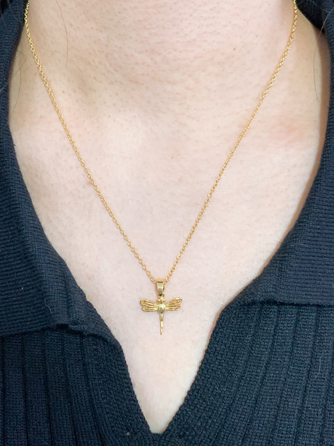 14k Gold Plated Dragonfly Pendant Necklace - GF