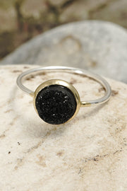 Black Druzy Quartz 2-Tone Ring - SF