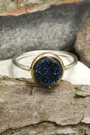 Blue Druzy Quartz 2-Tone Ring - SF