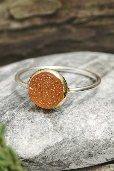 Peach Druzy Quartz 2-Tone Ring - SF