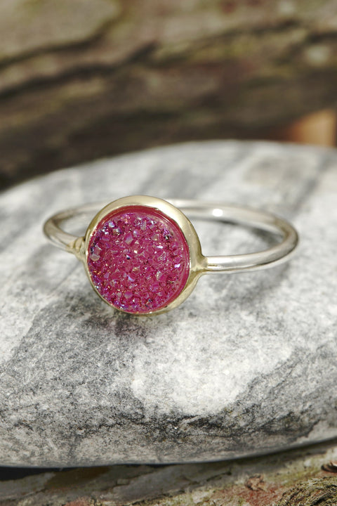 Pink Druzy Quartz 2-Tone Ring - SF