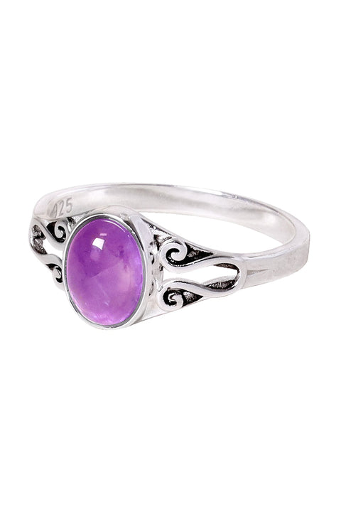 Sterling Silver & Amethyst Bali Scroll Filigree Ring - SS