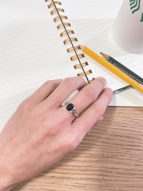 Sterling Silver & Black Onyx Bali Scroll Ring - SS