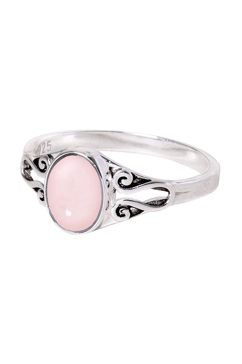 Sterling Silver & Rose Quartz Bali Scroll Ring - SS