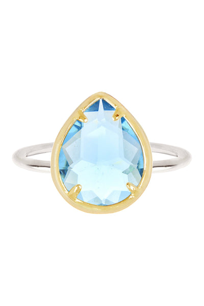 Sky Blue Crystal Teardrop Ring - SF