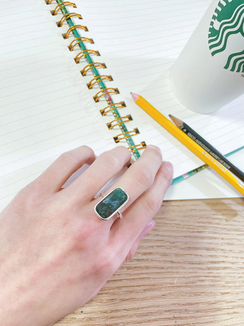 Moss Agate Rectangle Ring - SF