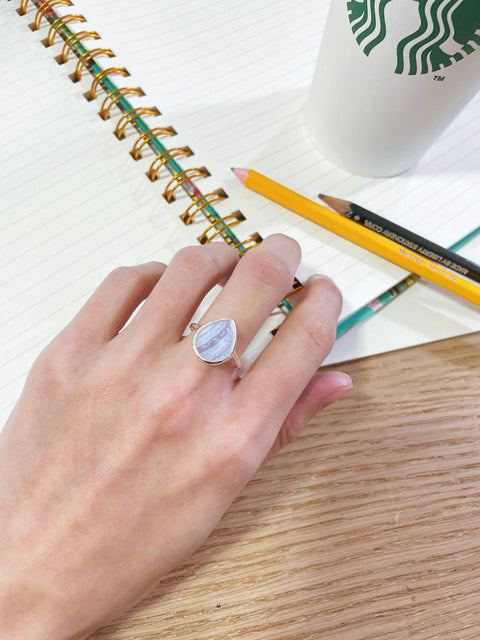 Blue Lace Agate Teardrop Ring - SF