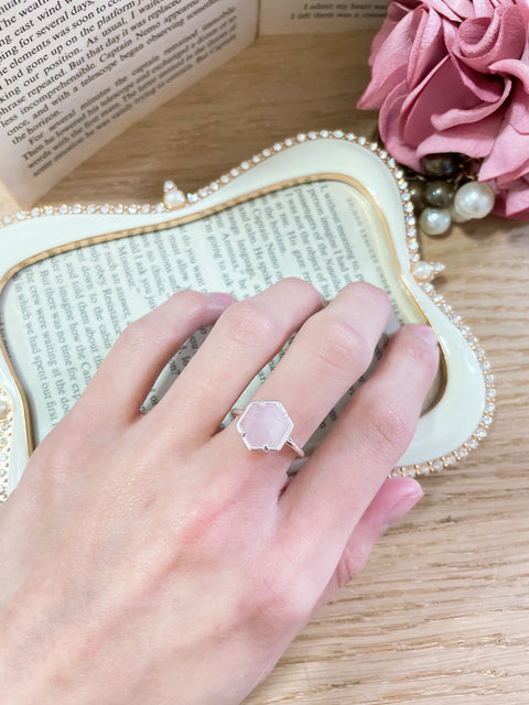 Rose Quartz Hexagon Ring - SF