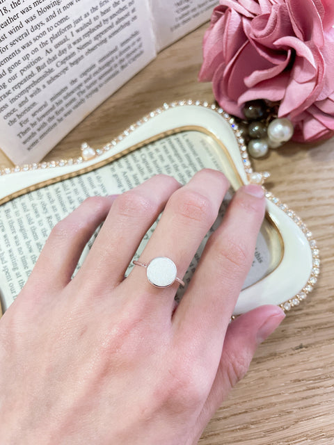 White Druzy Quartz Ring In Silver - SF