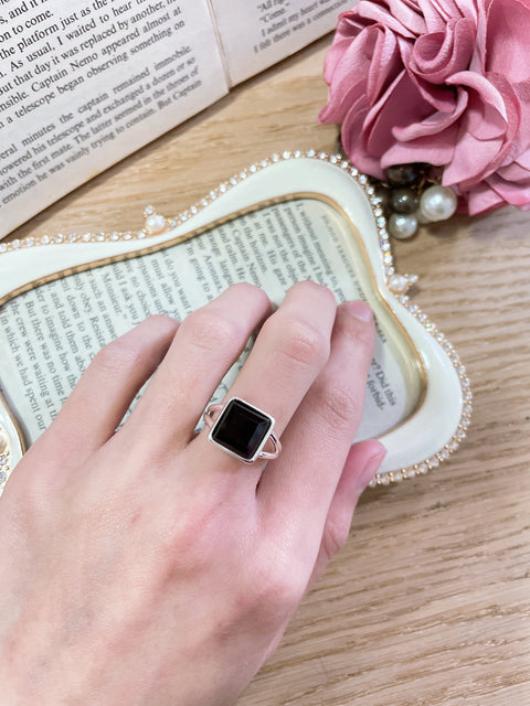 Black Onyx Square Cut Ring - SF