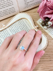 Sterling Silver Moon Ring With CZ & Created Opal - SS