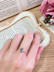 Sterling Silver Moon Ring With Created Opal - SS