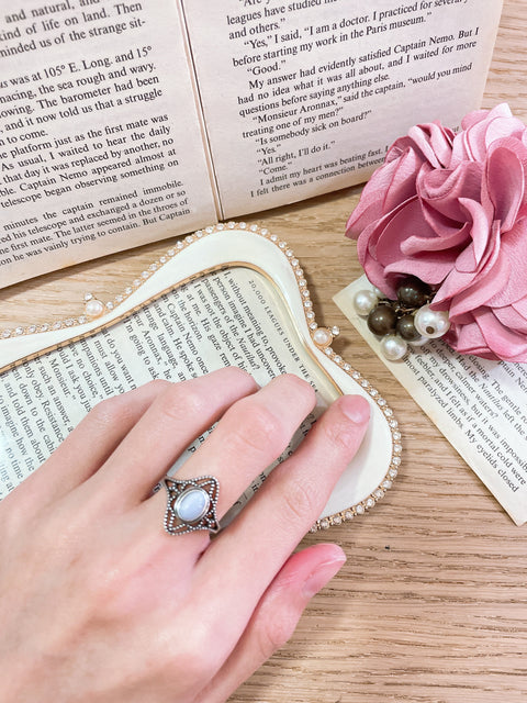 Sterling Silver & Blue Lace Agate Filigree Ring - SS