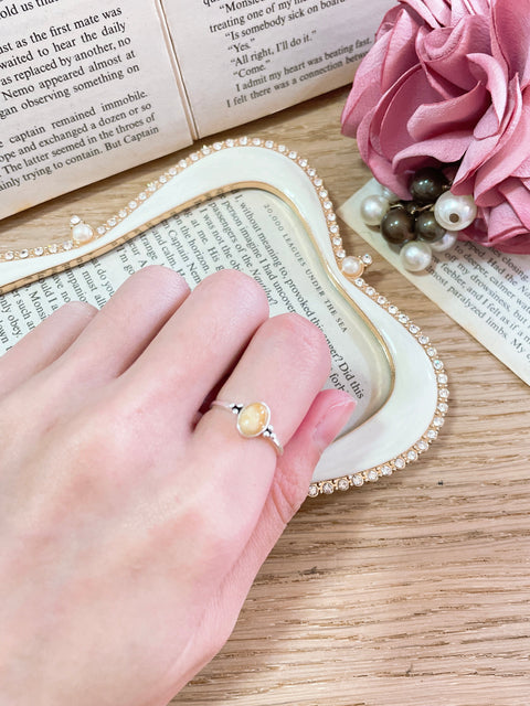 Sterling Silver & Lily Fossil Oval Cabochon Ring - SS