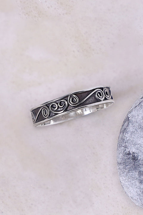 Sterling Silver Wave Pattern Band Ring - SS