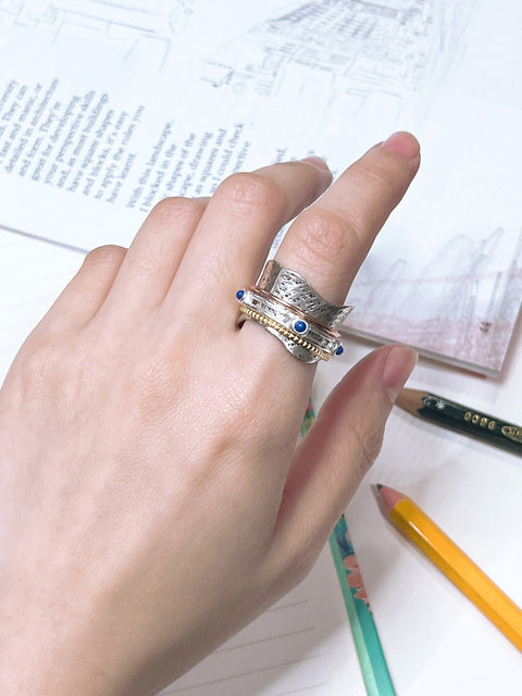 Lapis Wave Edge Spinner Ring - SF